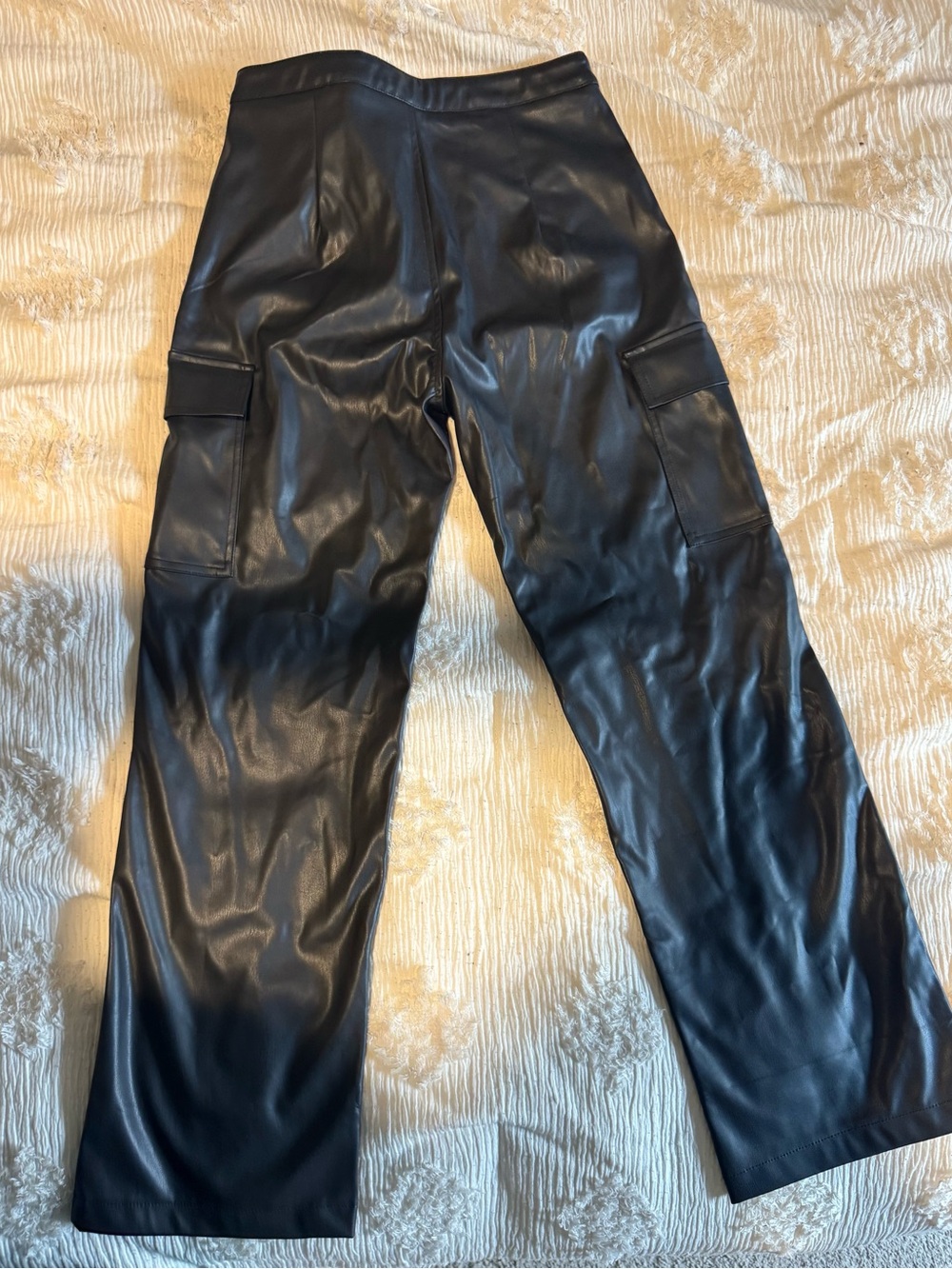Men's Black Faux Leather Cargo Pants - Unbranded